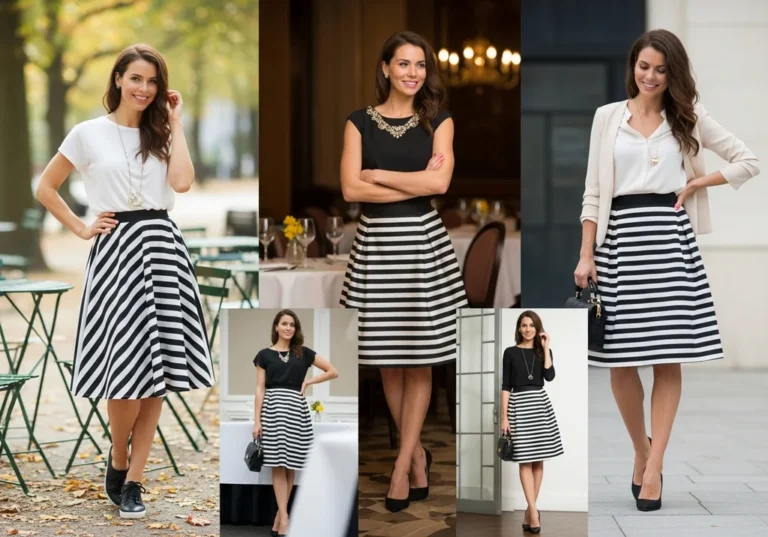 Biało-czarna spódnica w stylizacjach: miejska, restauracyjna i elegancka.