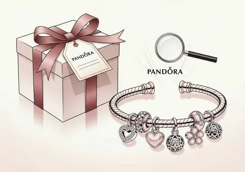 Pandora: pudełko prezentowe, bransoletka z zawieszkami i lupa symbolizująca detektywistyczne poszukiwania.