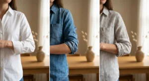 Trzy style podwinięcia rękawów koszuli: elegancki w białej, casualowy w jeansowej i klasyczny w paski.